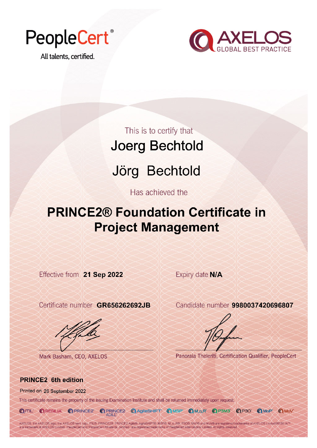 PRINCE2 Foundation Certificate in Project Management Jörg Bechtold