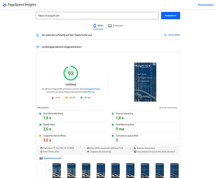 PageSpeed Insights Naivgate AG Mobile 93