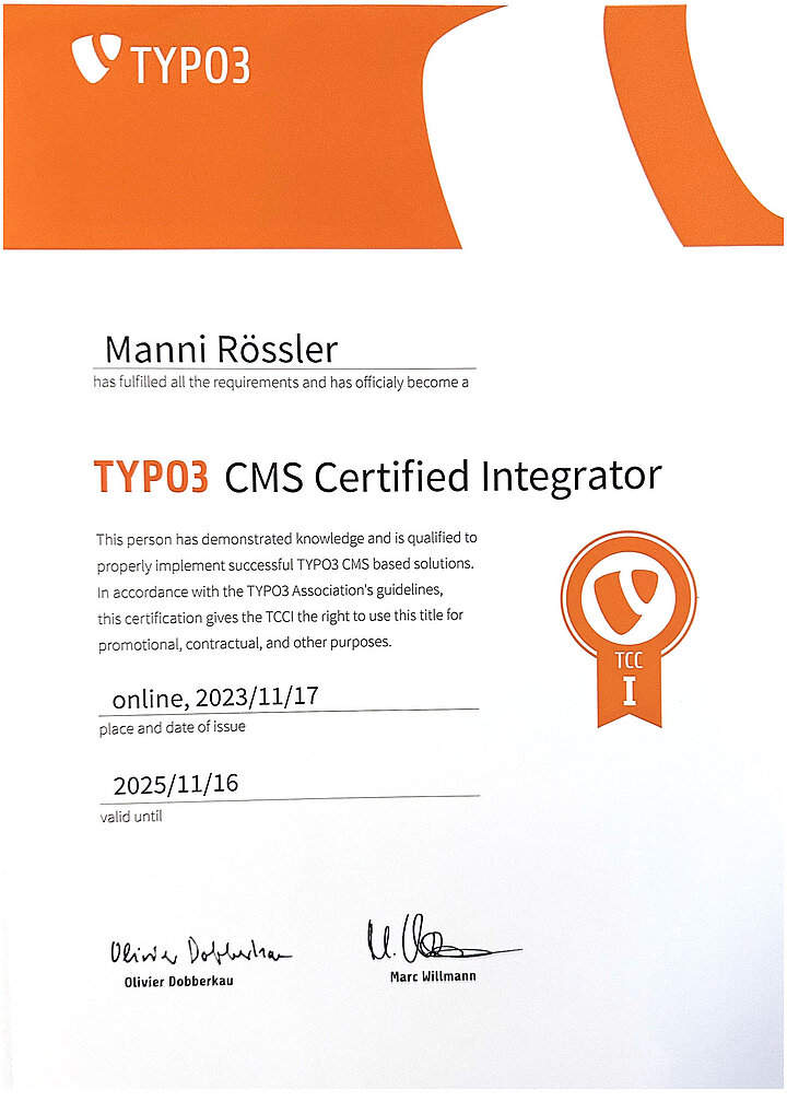Manfred Rössler - TYPO3 CMS Certified Integrator(TCCI)