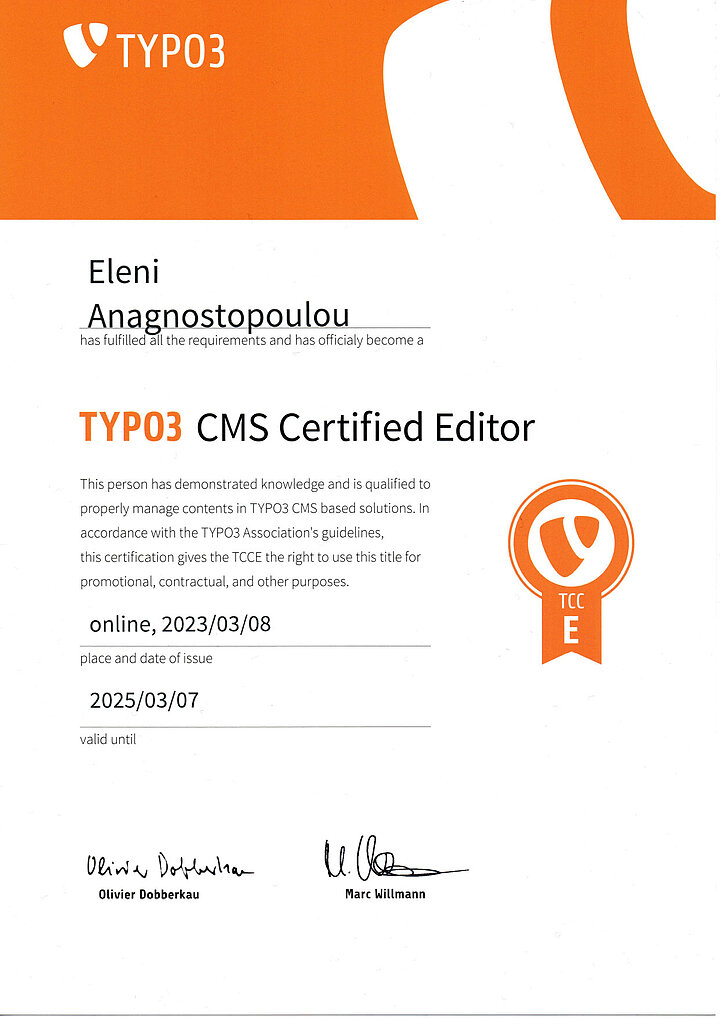 Eleni Anagnostopoulou - TYPO3 CMS Certified Editor (TCCE)