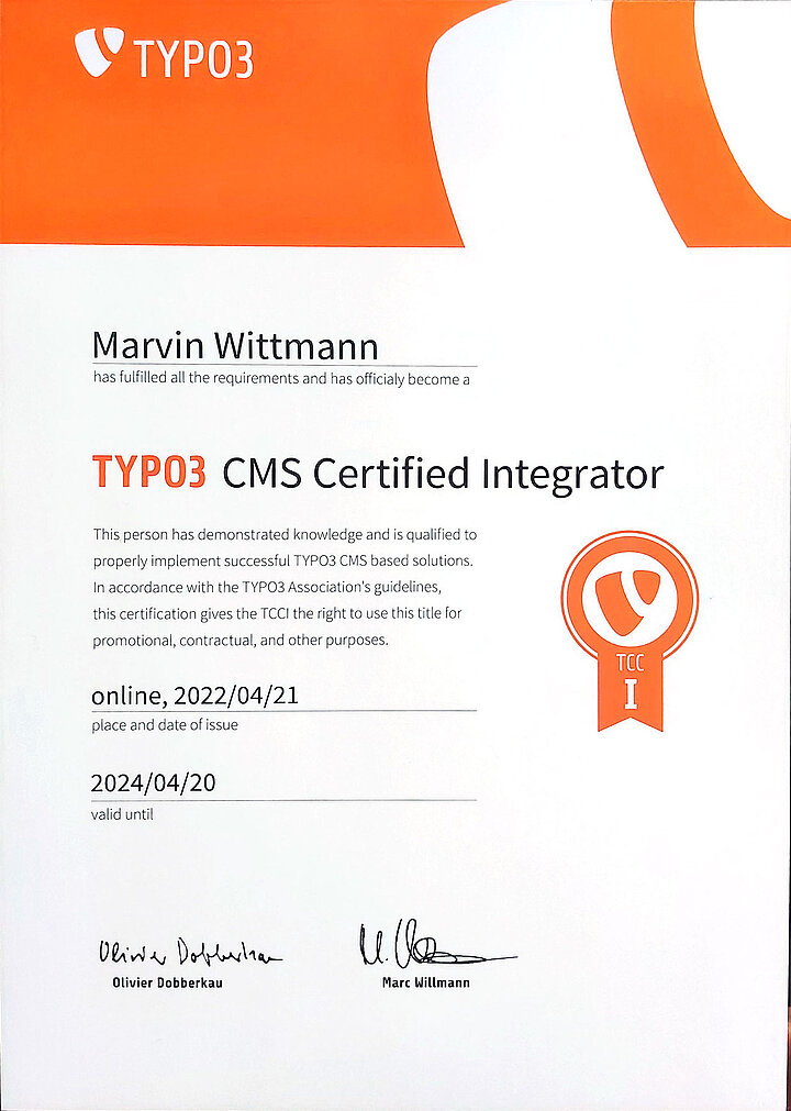 Marvin Wittmann - TYPO3 CMS Certified Integrator (TCCI)