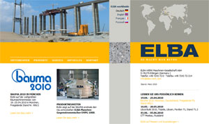 Bauma 2010 Messestand mit Betonpfeilern, Stahlträgern und grauem Betonmaterial