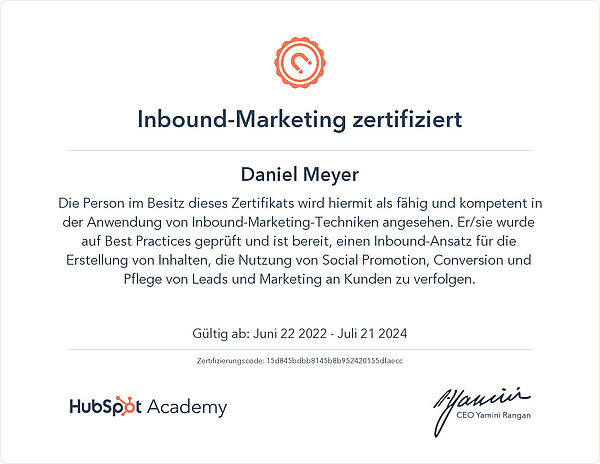 HubSpot Inbound Marketing Certification Daniel Meyer