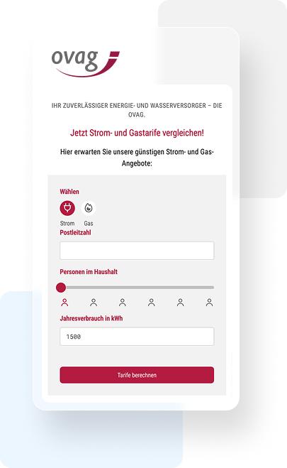 Formular zur Tarifberechnung aus Kunststoff mit Eingabefeldern und roten Akzenten