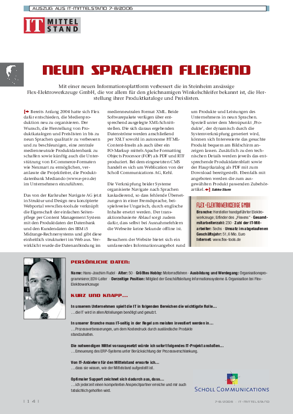 IT Mittelstand Magazinseite mit Text, Logo aus Papier und farbigem Druck in Rot, Schwarz und Grau