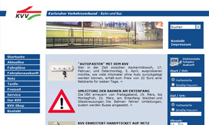 Screenshot einer Webseite des Karlsruher Verkehrsverbunds mit Text und Navigationselementen auf weißem Hintergrund