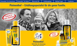 Pinimenthol Erkältungsmittel Flaschen und Verpackungen aus Kunststoff und Glas in Gelb