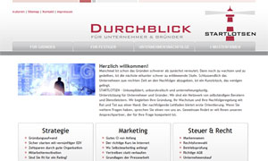 Screenshot der Webseite von Startlotsen mit Textblöcken zu Strategie, Marketing und Steuer & Recht, weißer Hintergrund